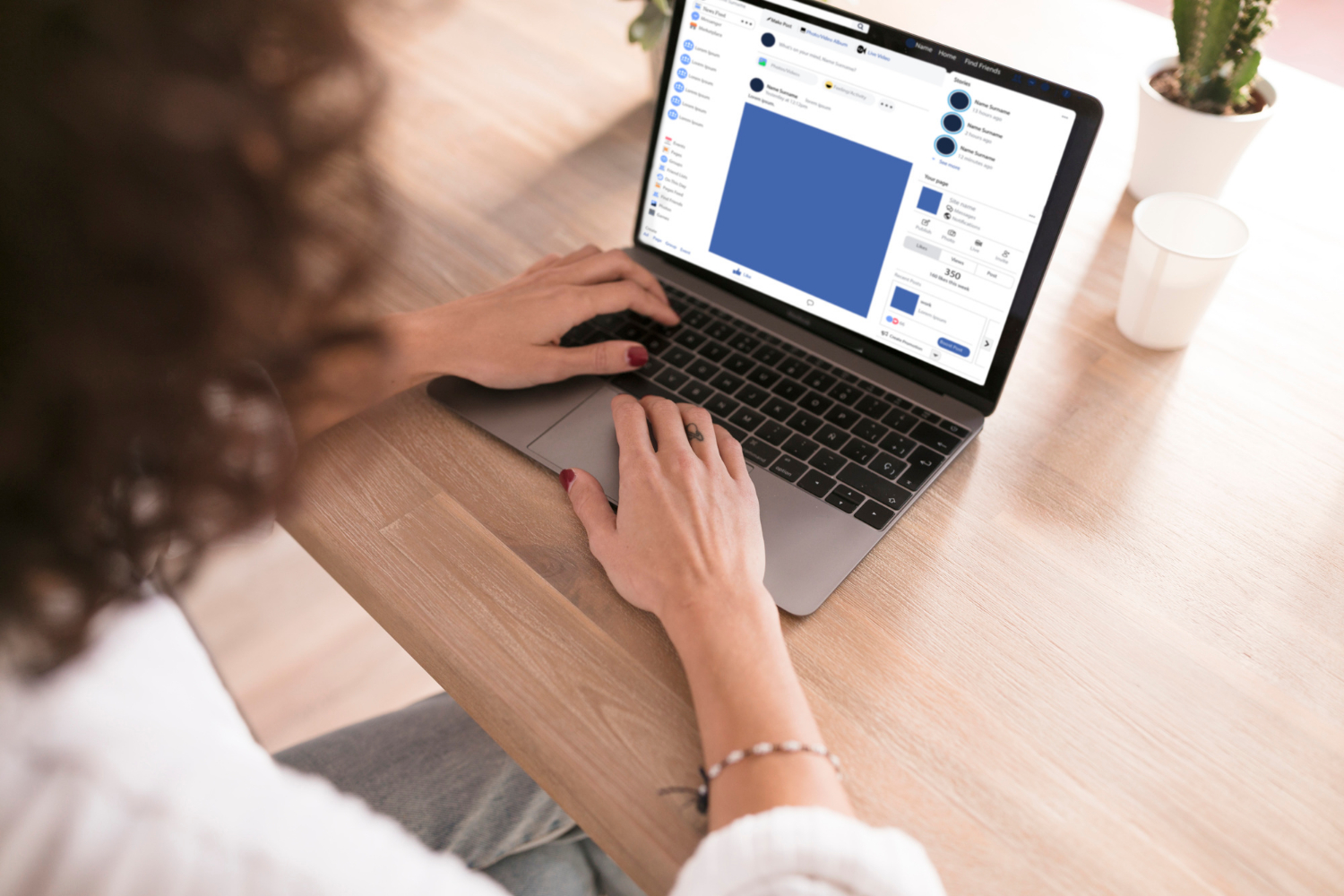 Woman scrolling Facebook