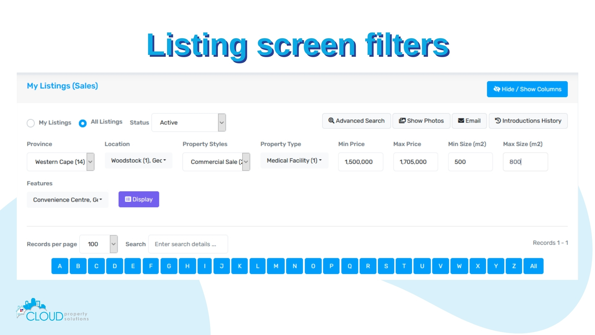 Advanced filters on listing screen