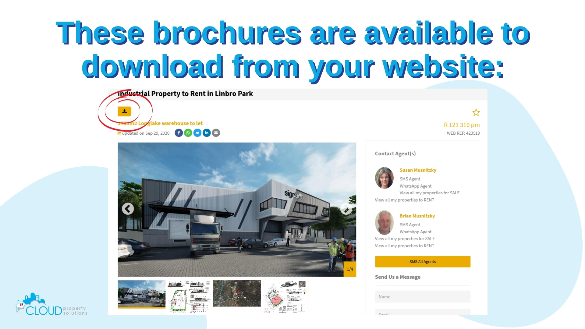 Brochures can be downloaded from your website on the listing info screens.