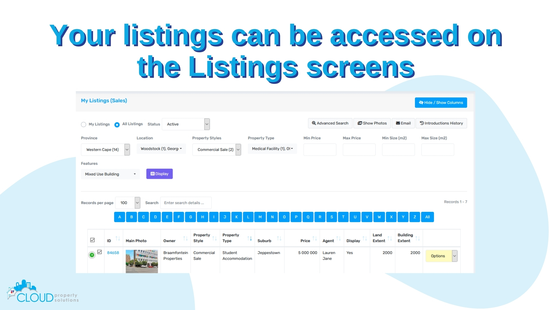 Your listings can be accessed on the Listings screens