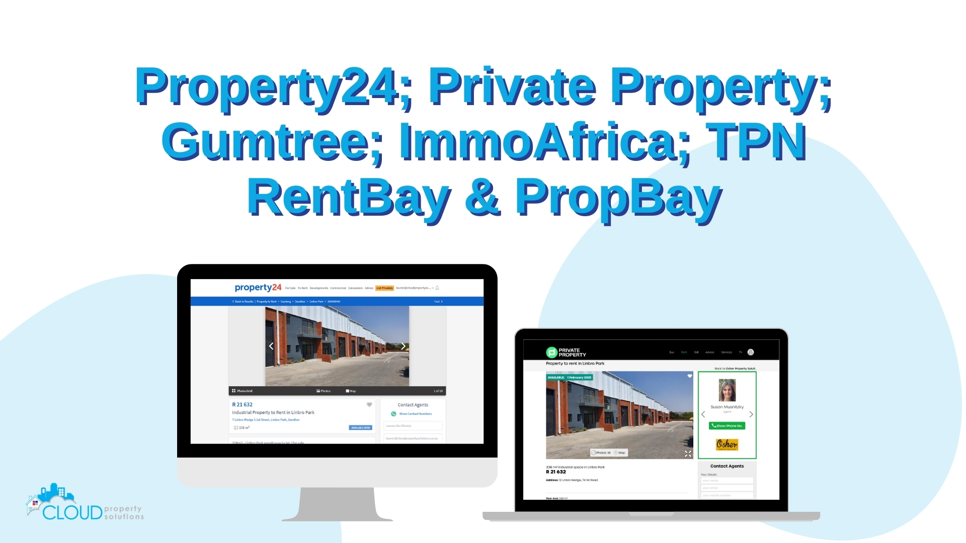 Listings can be published to Property24, Private Property, Gumtree, IOL Property, ImmoAfrica, and TPN