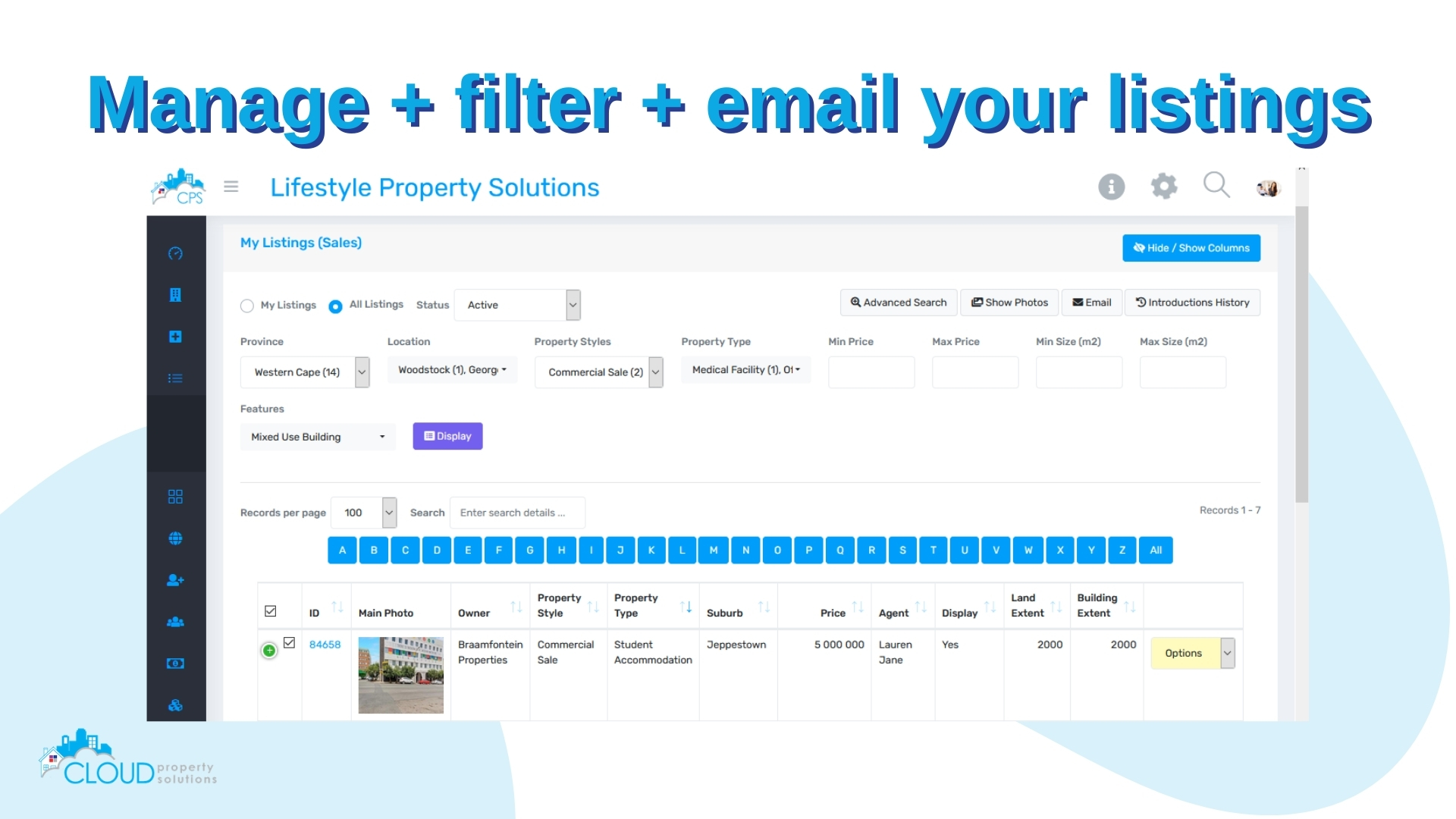 Manage, filter and share listings with your database
