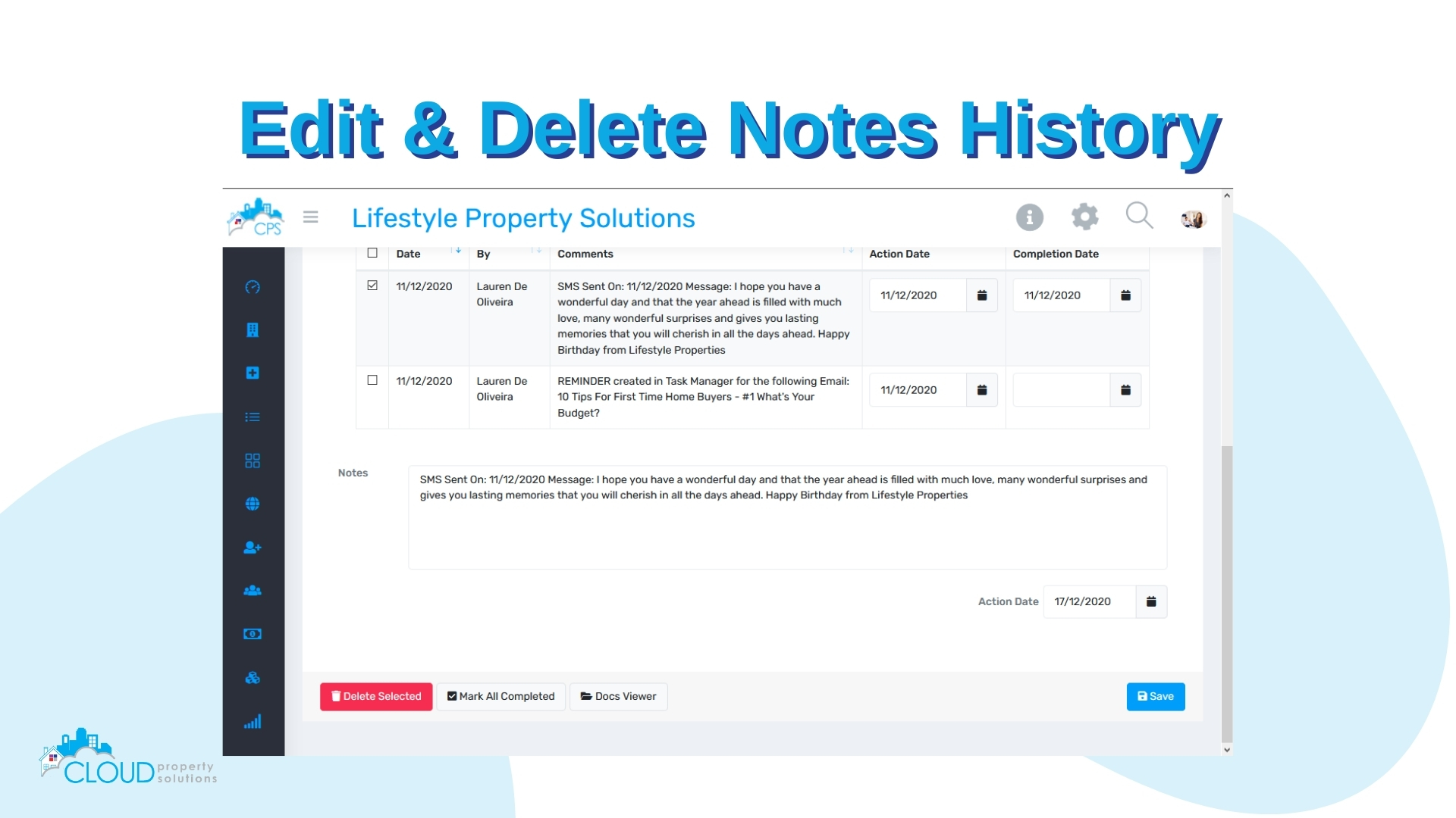 Manage Notes History.