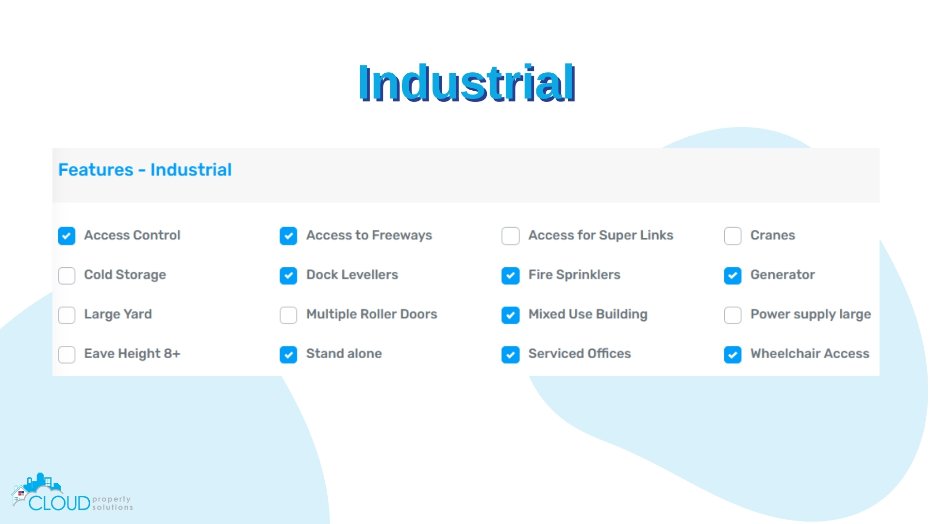These features are available for all Industrial property listings