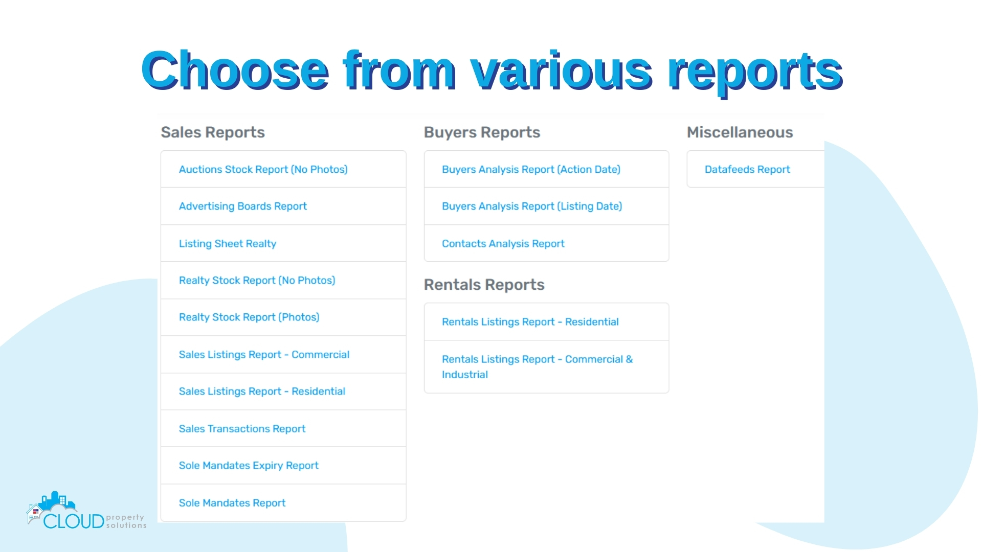 Choose which report you would like to run