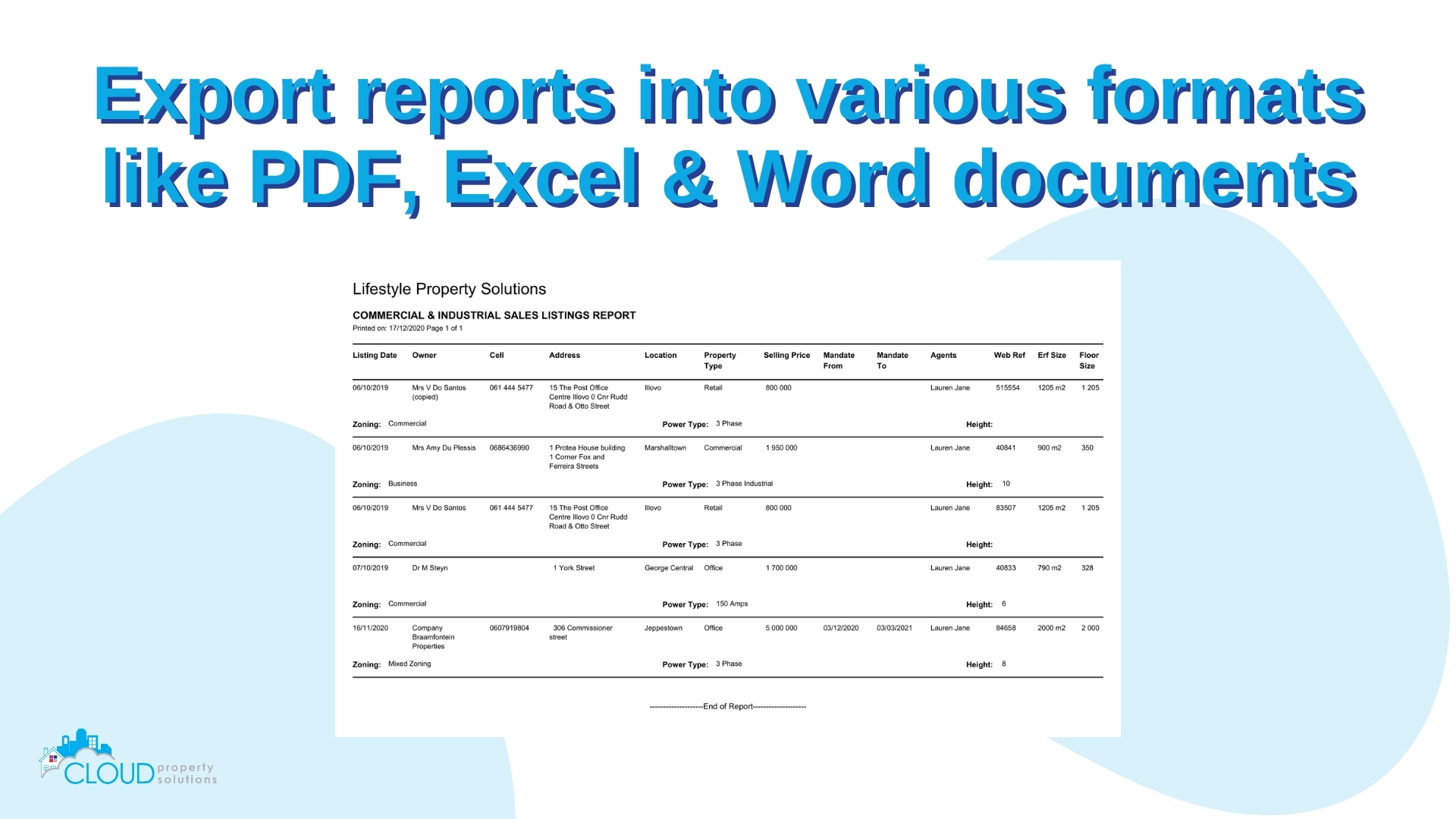 Download reports into various formats.